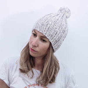 Beige/White Merino Wool Beanie S/M Size Only